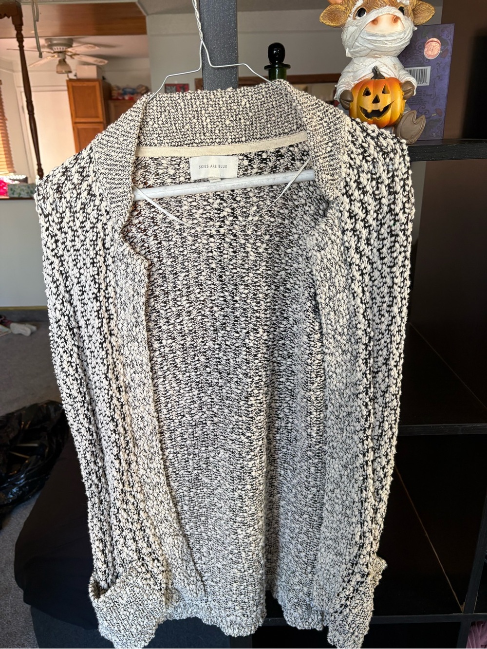 Skies Are Blue Black & White Marled Open-Front Cardigan